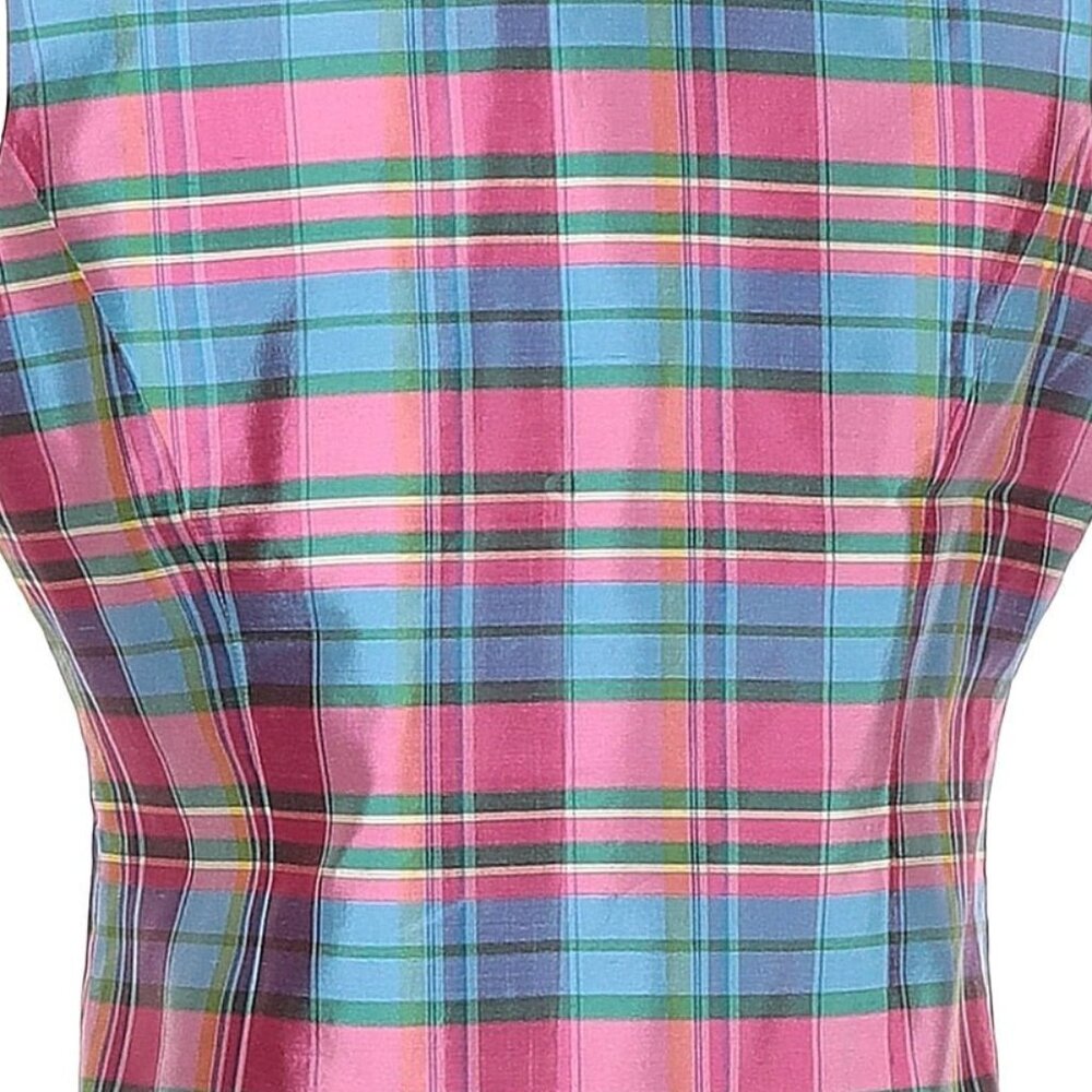 Designer Silk land Multi Color Blue Pink Striped 100% Silk Sleeveless Blouse 12 - Picture 6 of 9